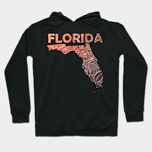Colorful mandala art map of Florida with text in brown and orange Hoodie